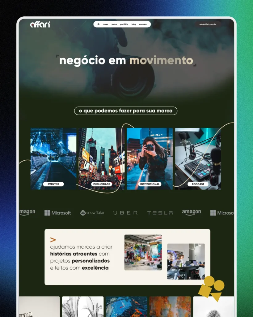 Site one page criado pela Zafiro para a produtora audiovisual Affari