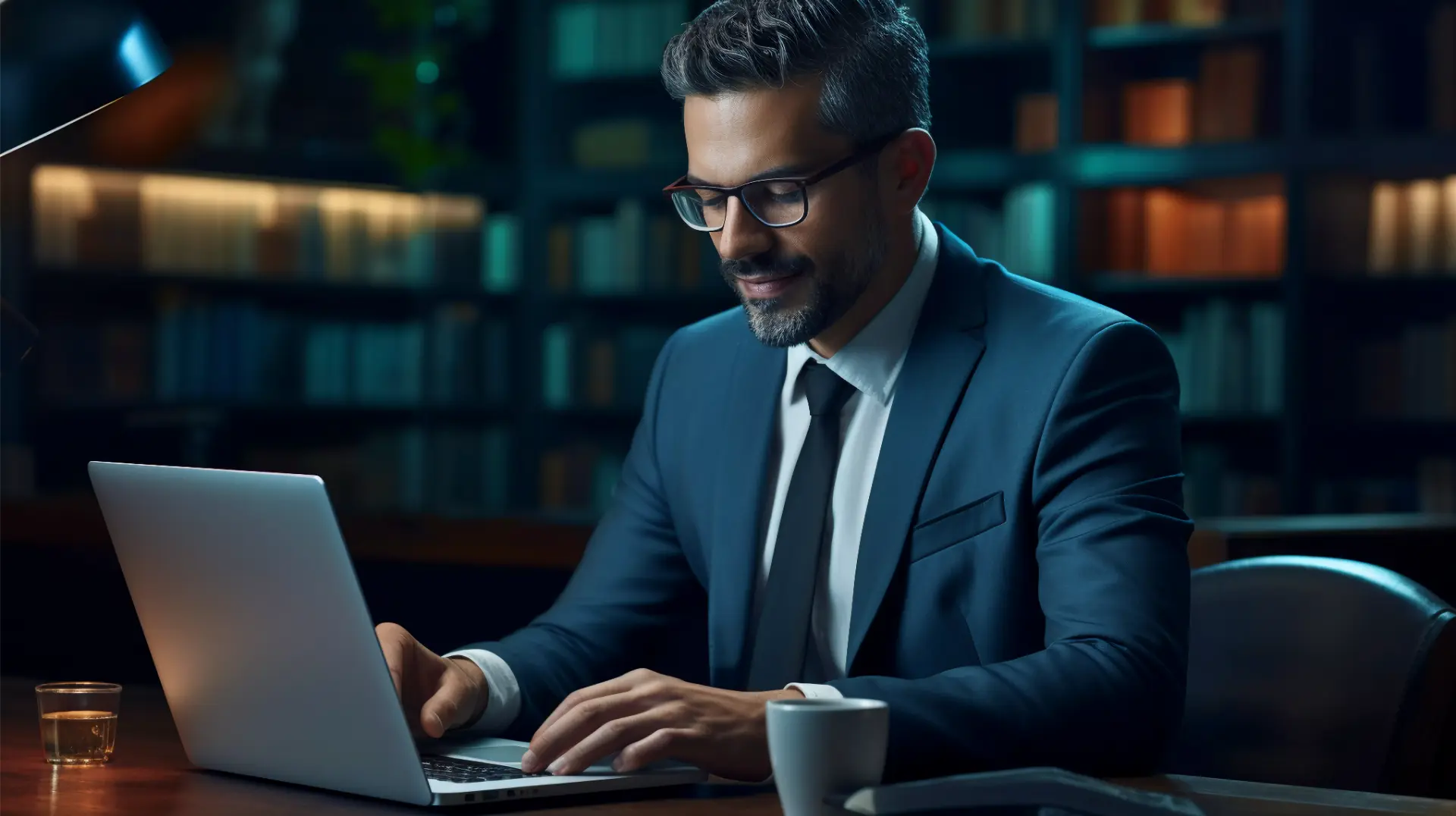 Advogado trabalhando no escritório representando site profissional para advogados