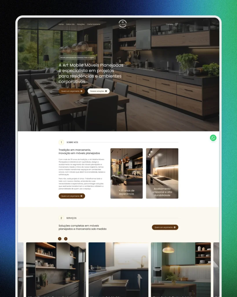 Site institucional criado pela Zafiro para a empresa de móveis planejados Art Mobile
