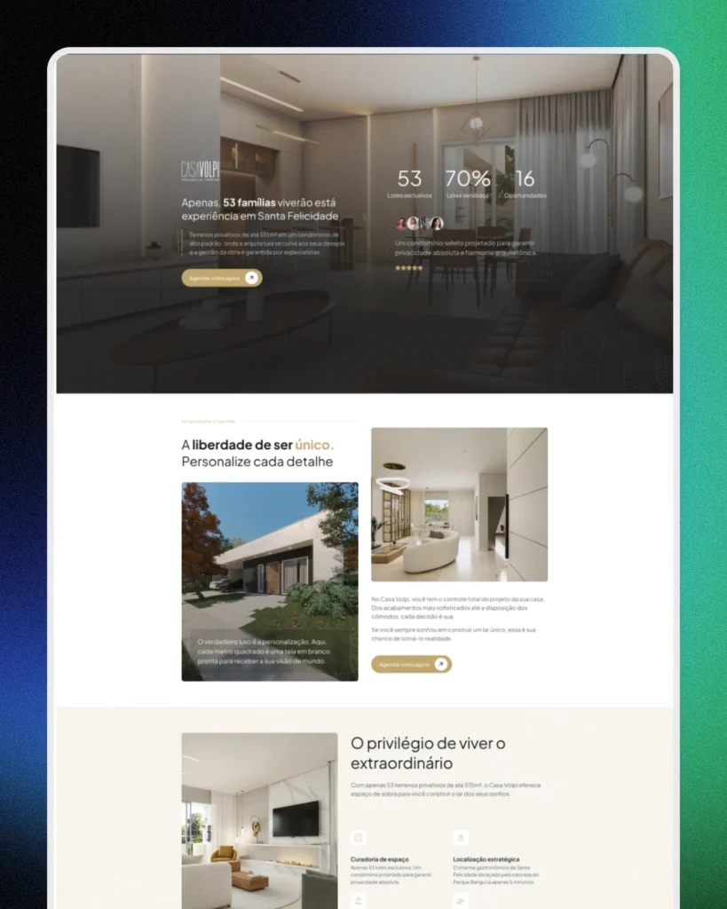 Landing page criada pela Zafiro para a construtora Casa Volpi