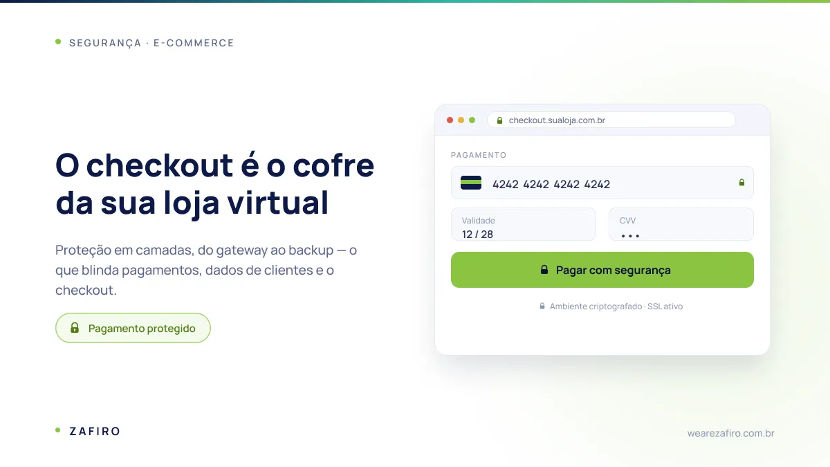 Como proteger loja WooCommerce: tela de checkout protegida com cadeado sobre a área de pagamento