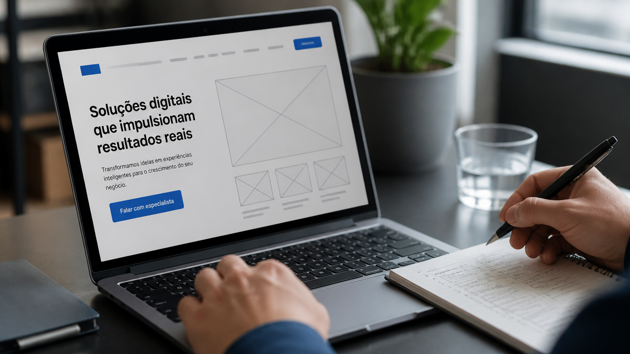 Profissional aplicando técnicas de copywriting em uma landing page