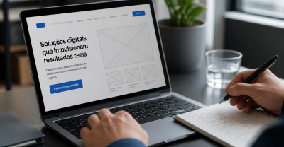 Profissional aplicando técnicas de copywriting em uma landing page